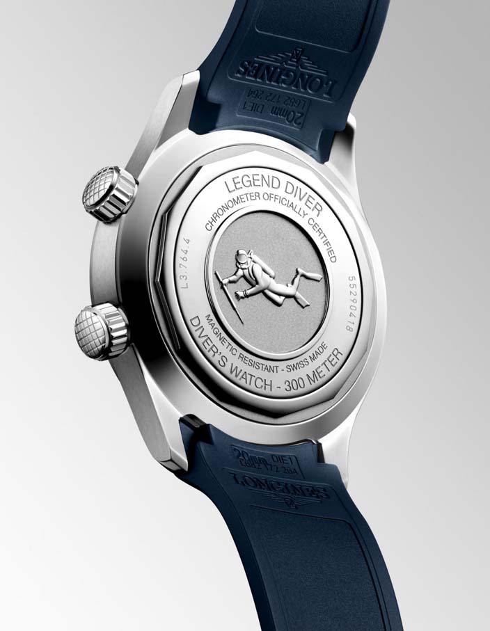 Мужские часы Longines The Longines Legend Diver Watch L3.764.4.90.9, механизм механический с автоподзаводом, циферблат синий, браслет каучук — Изображение 5