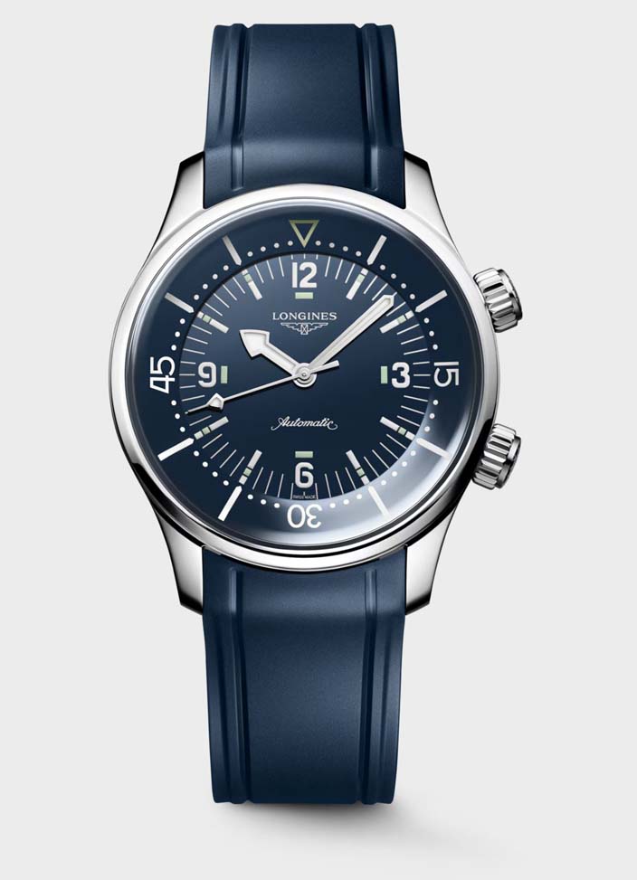 Мужские часы Longines The Longines Legend Diver Watch L3.764.4.90.9, механизм механический с автоподзаводом, циферблат синий, браслет каучук — Изображение 1
