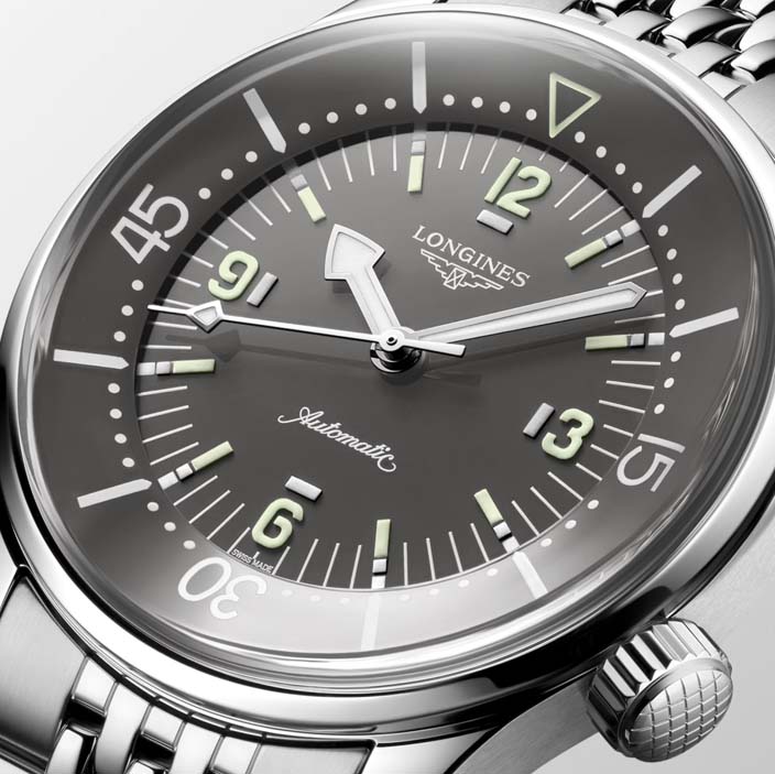 Мужские часы Longines The Longines Legend Diver Watch L3.764.4.99.6, механизм механический с автоподзаводом, циферблат серый, браслет нержавеющая сталь — Изображение 2