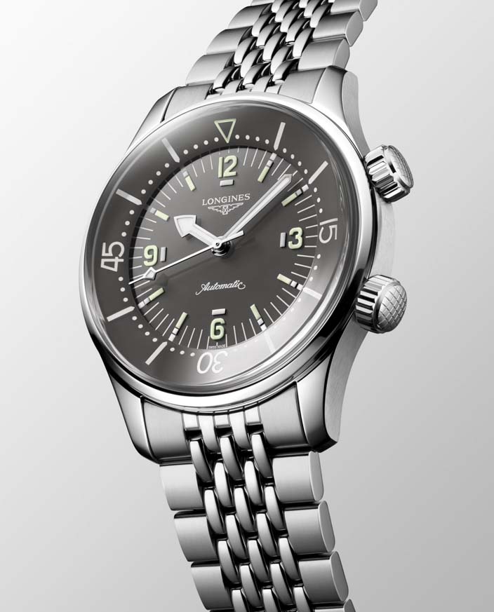 Мужские часы Longines The Longines Legend Diver Watch L3.764.4.99.6, механизм механический с автоподзаводом, циферблат серый, браслет нержавеющая сталь — Изображение 6