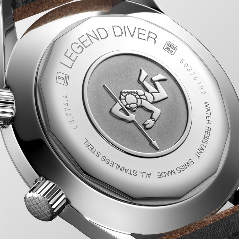 Мужские часы Longines The Longines Legend Diver Watch L3.774.4.60.2, механизм механический  с автоподзаводом, циферблат коричневый, браслет кожа — Изображение 4