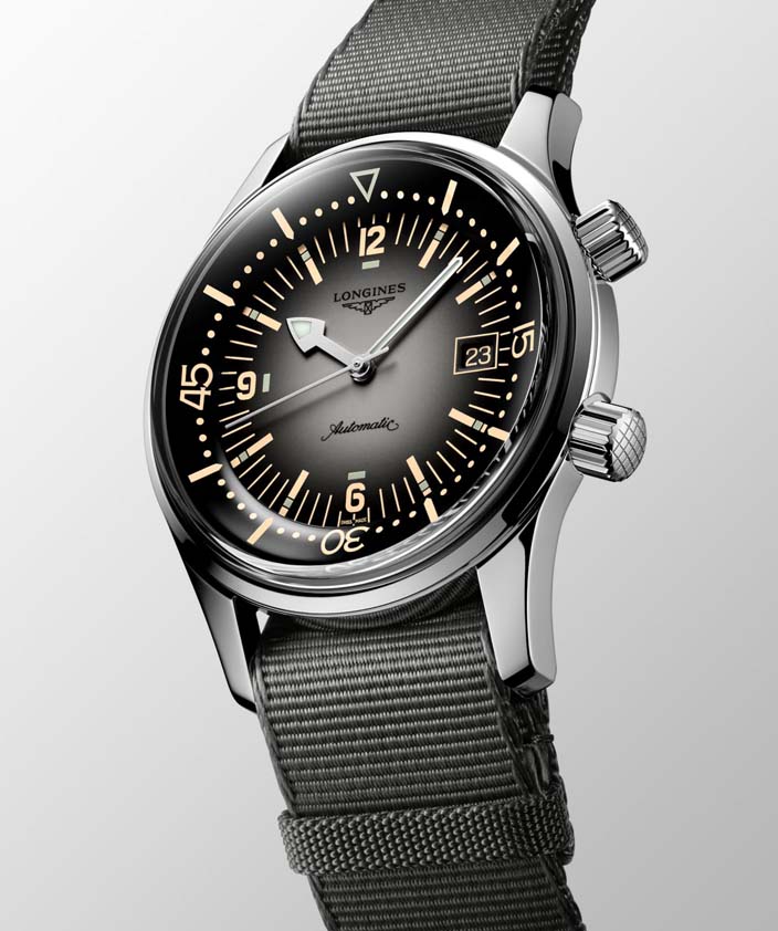 Унисекс часы Longines The Longines Legend Diver Watch L3.774.4.70.2, механизм механический с автоподзаводом, циферблат серый, браслет текстиль — Изображение 6