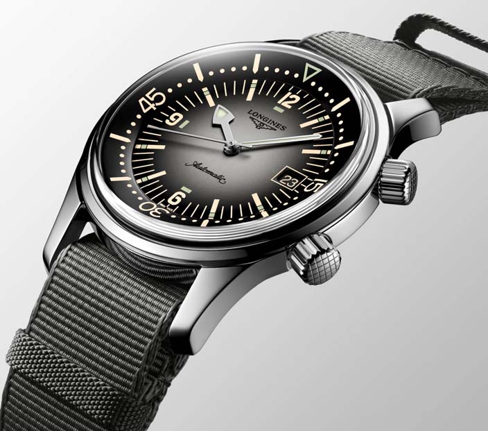 Унисекс часы Longines The Longines Legend Diver Watch L3.774.4.70.2, механизм механический с автоподзаводом, циферблат серый, браслет текстиль — Изображение 9