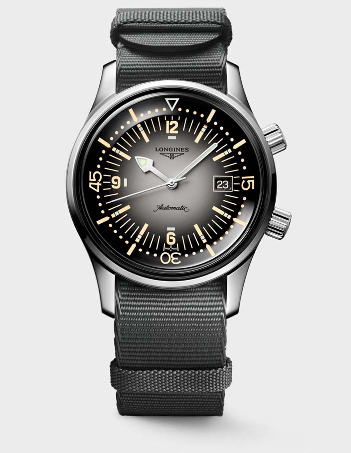 Унисекс часы Longines The Longines Legend Diver Watch L3.774.4.70.2, механизм механический с автоподзаводом, циферблат серый, браслет текстиль — Изображение 1