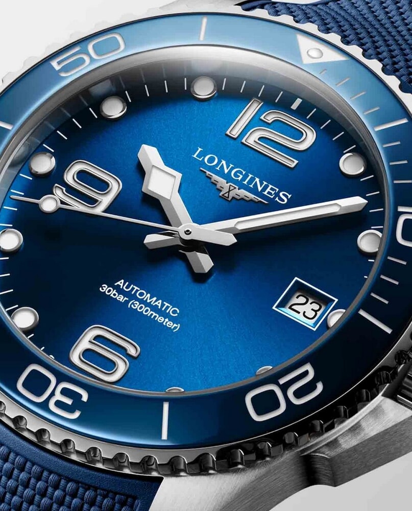 Унисекс часы Longines Hydroconquest L3.780.4.96.9, механизм механический с автоподзаводом, циферблат синий, браслет каучук — Изображение 2