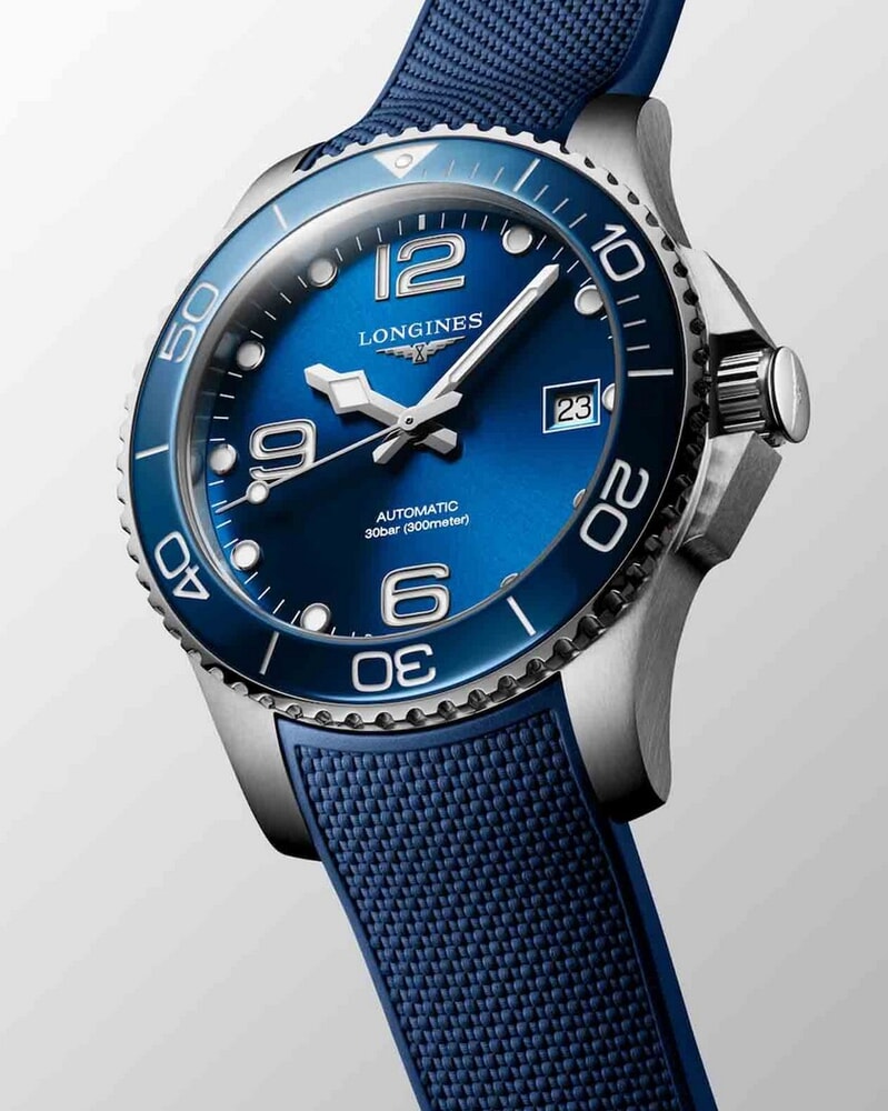 Унисекс часы Longines Hydroconquest L3.780.4.96.9, механизм механический с автоподзаводом, циферблат синий, браслет каучук — Изображение 4