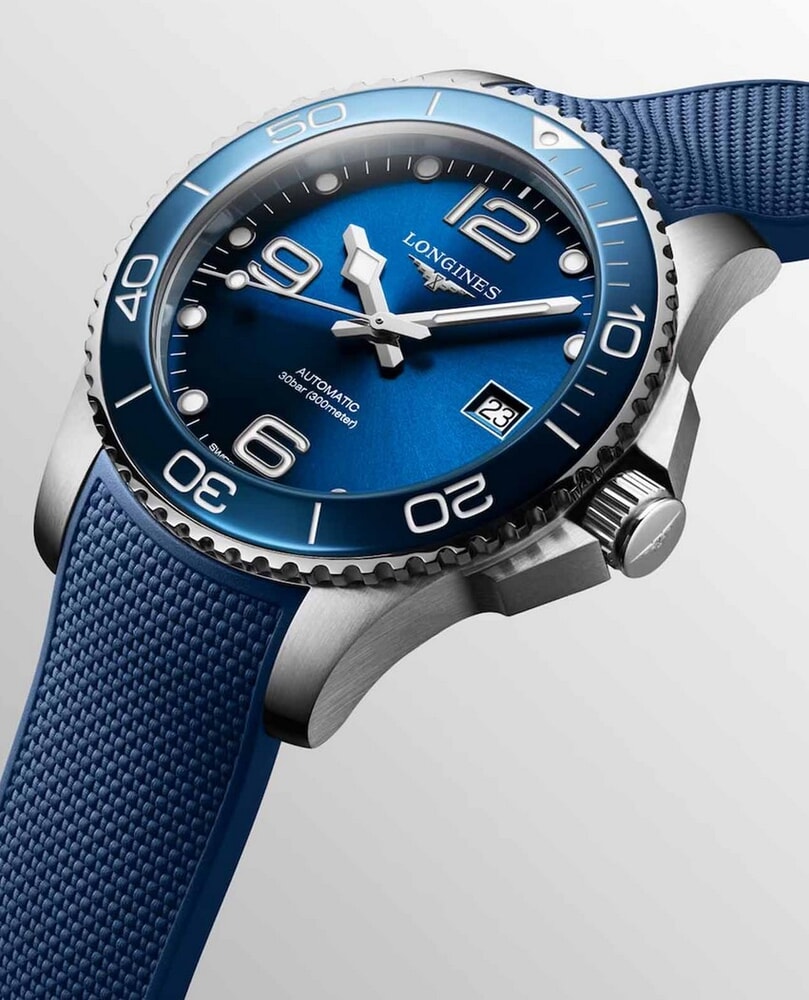 Унисекс часы Longines Hydroconquest L3.780.4.96.9, механизм механический с автоподзаводом, циферблат синий, браслет каучук — Изображение 5