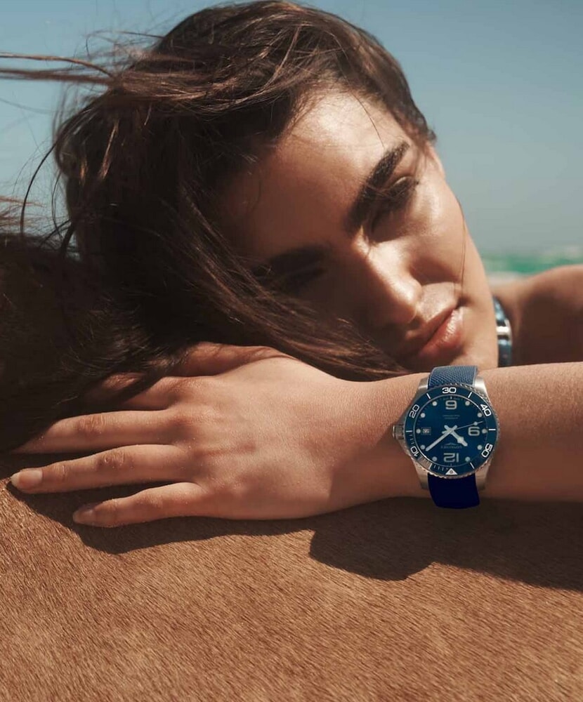 Унисекс часы Longines Hydroconquest L3.780.4.96.9, механизм механический с автоподзаводом, циферблат синий, браслет каучук — Изображение 8
