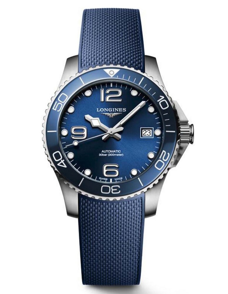 Унисекс часы Longines Hydroconquest L3.780.4.96.9, механизм механический с автоподзаводом, циферблат синий, браслет каучук — Изображение 1