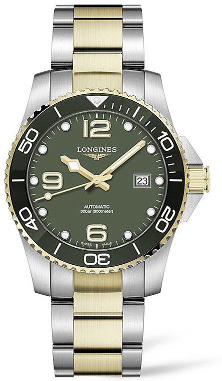 Мужские механический  с автоподзаводом часы Longines HydroConquest L3.781.3.06.7 зеленый нержавеющая сталь + pvd — Изображение 1