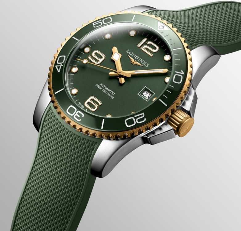Мужские механический  с автоподзаводом часы Longines HydroConquest L3.781.3.06.9 зеленый резина — Изображение 2