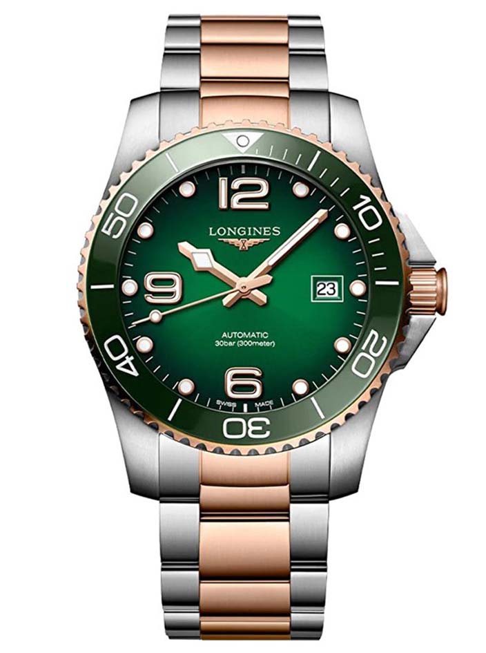 Мужские часы Longines HydroConquest L3.781.3.08.7, механизм механический  с автоподзаводом, циферблат зеленый, браслет нержавеющая сталь + pvd — Изображение 1
