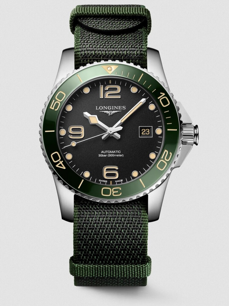 Мужские часы Longines Hydroconquest L3.781.4.05.2, механизм механический с автоподзаводом, циферблат черный, браслет синтетика — Изображение 1