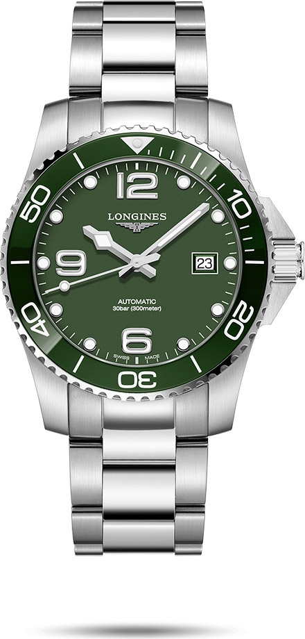 Мужские часы Longines HydroConquest L3.781.4.06.6, механизм механический с автоподзаводом, циферблат зеленый, браслет нержавеющая сталь — Изображение 1