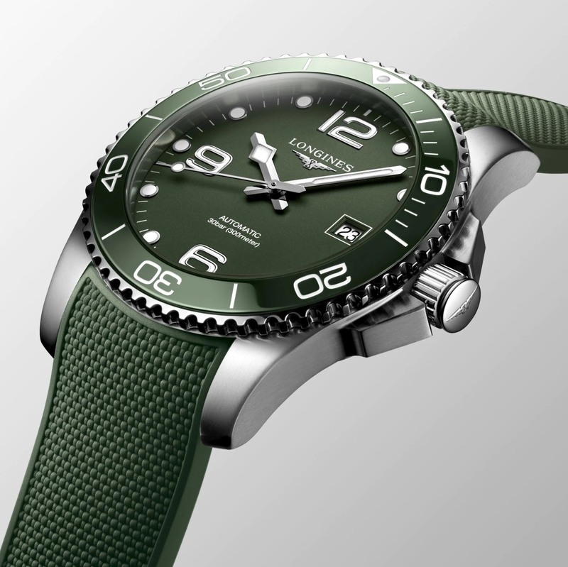 Мужские часы Longines HydroConquest L3.781.4.06.9, механизм механический с автоподзаводом, циферблат зеленый, браслет каучук — Изображение 4