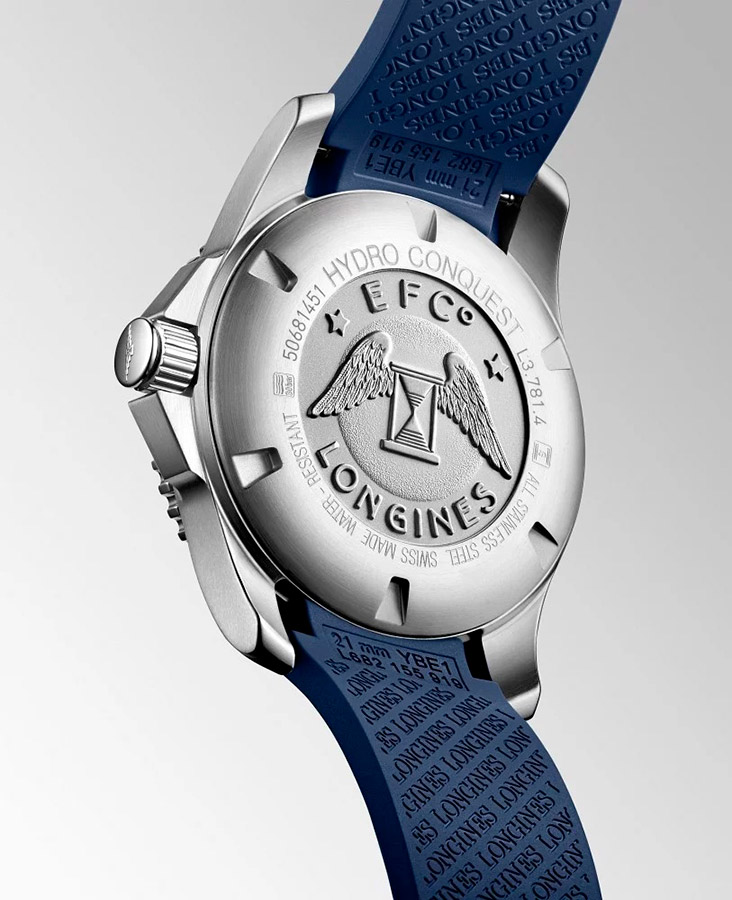 Мужские часы Longines HydroConquest L3.781.4.96.9, механизм механический с автоподзаводом, циферблат синий, браслет каучук — Изображение 4