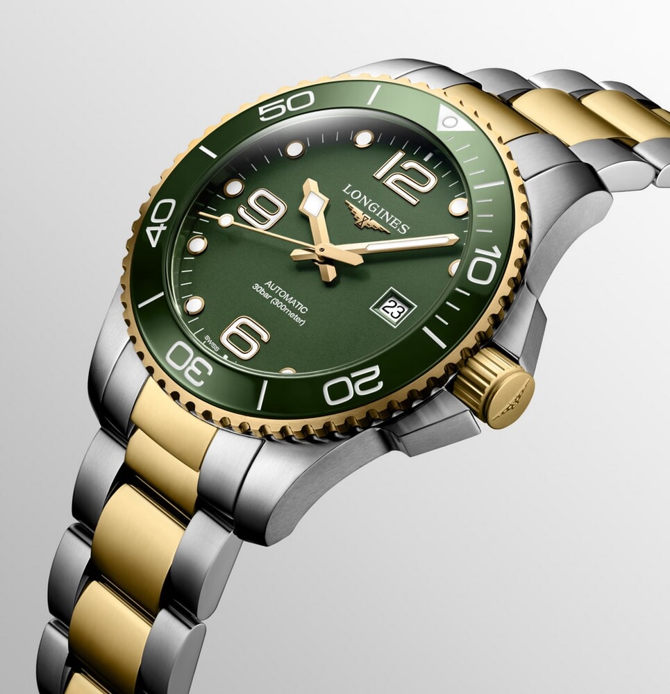 Мужские часы Longines Hydroconquest L3.782.3.06.7, механизм механический с автоподзаводом, циферблат зеленый, браслет нержавеющая сталь + pvd — Изображение 2
