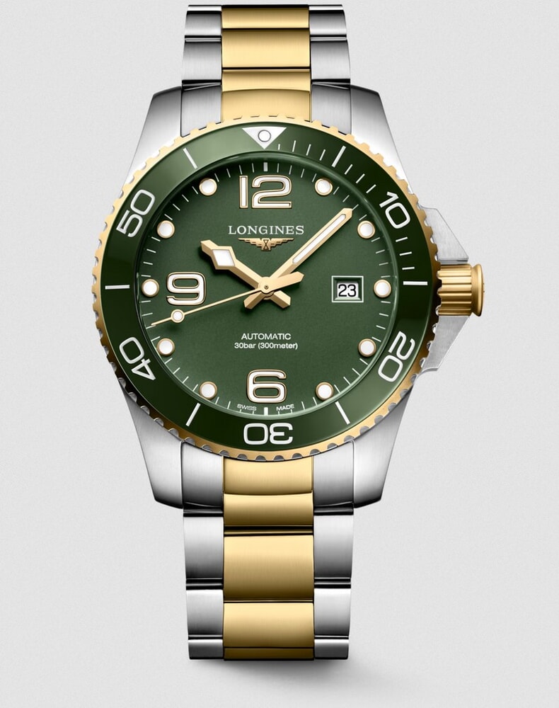 Мужские часы Longines Hydroconquest L3.782.3.06.7, механизм механический с автоподзаводом, циферблат зеленый, браслет нержавеющая сталь + pvd — Изображение 1