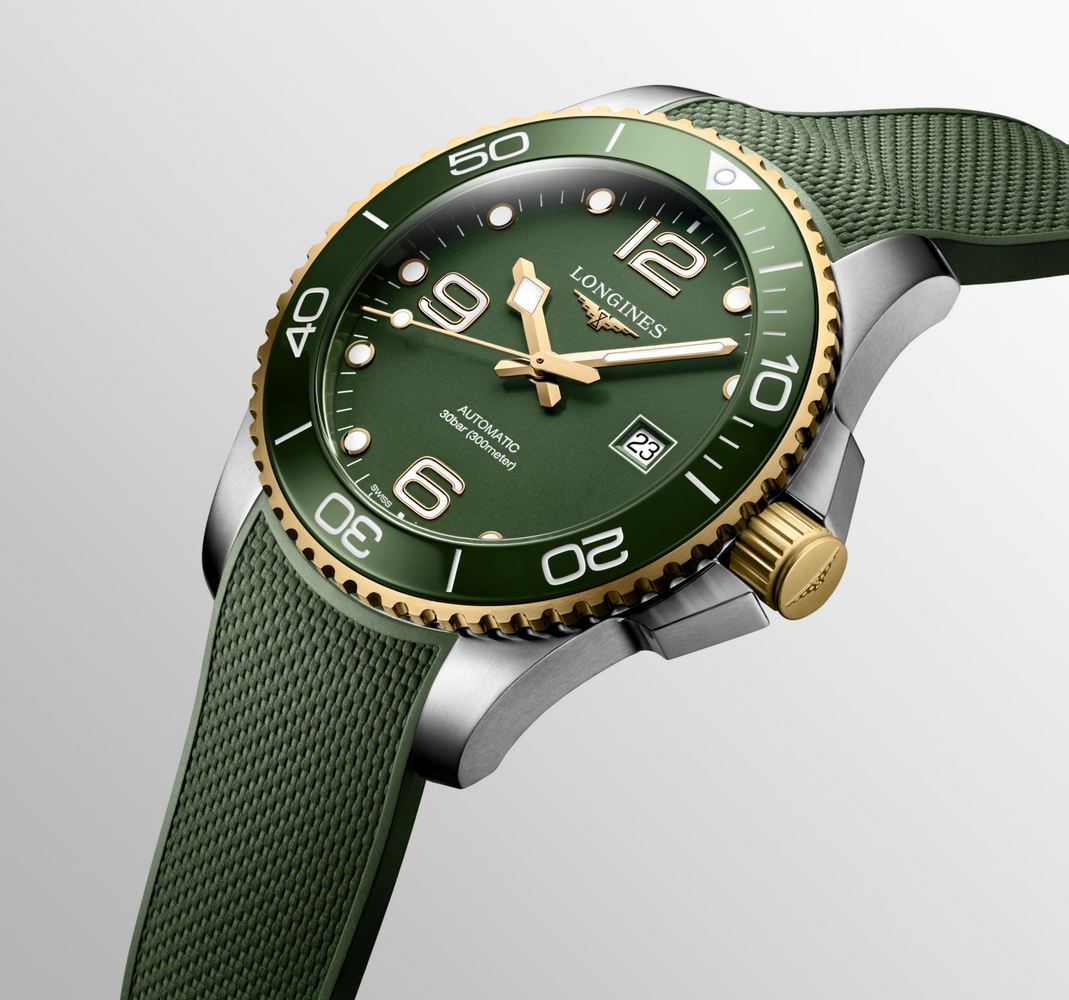 Мужские часы Longines HydroConquest L3.782.3.06.9, механизм механический с автоподзаводом, циферблат зеленый, браслет каучук — Изображение 2