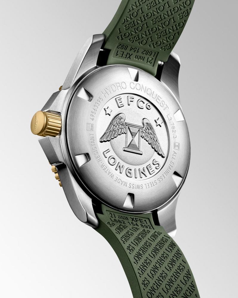 Мужские часы Longines HydroConquest L3.782.3.06.9, механизм механический с автоподзаводом, циферблат зеленый, браслет каучук — Изображение 3