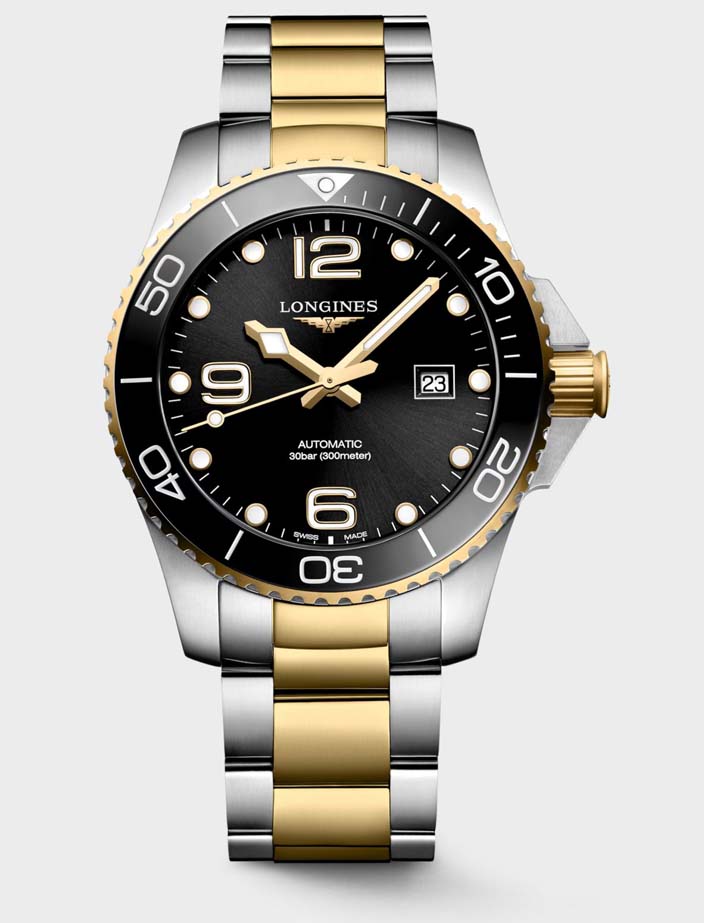 Мужские часы Longines HydroConquest L3.782.3.56.7, механизм механический с автоподзаводом, циферблат черный, браслет нержавеющая сталь + pvd — Изображение 1