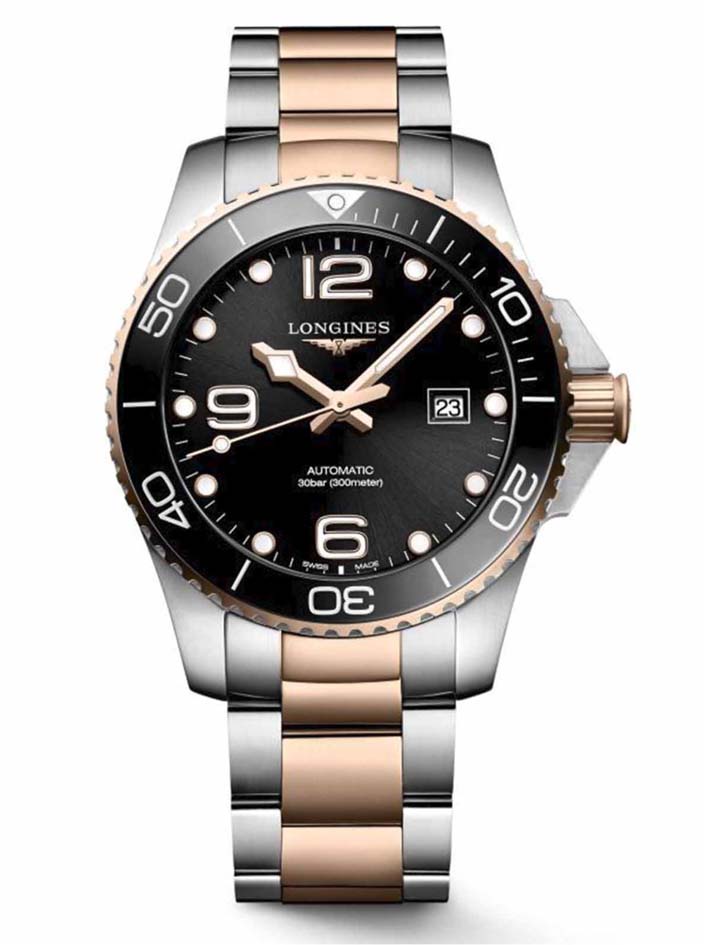 Мужские часы Longines HydroConquest L3.782.3.58.7, механизм механический с автоподзаводом, циферблат черный, браслет нержавеющая сталь + pvd — Изображение 1