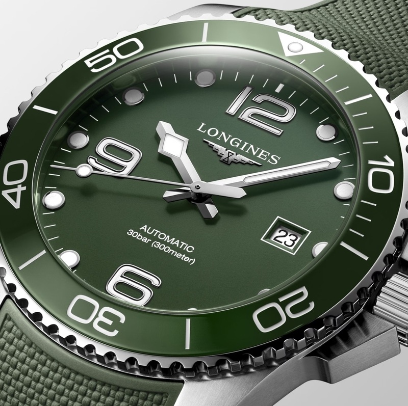 Мужские часы Longines HydroConquest L3.782.4.06.9, механизм механический с автоподзаводом, циферблат зеленый, браслет каучук — Изображение 3