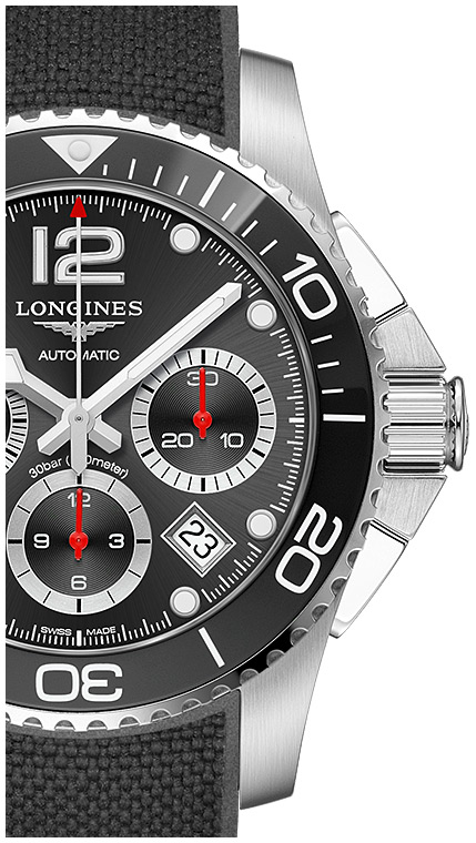 Мужские часы Longines HydroConquest L3.783.4.56.9, механизм механический хронограф с автоподзаводом, циферблат черный, браслет каучук — Изображение 2