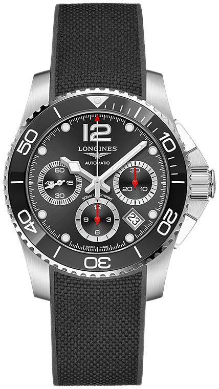 Мужские часы Longines HydroConquest L3.783.4.56.9, механизм механический хронограф с автоподзаводом, циферблат черный, браслет каучук — Изображение 1