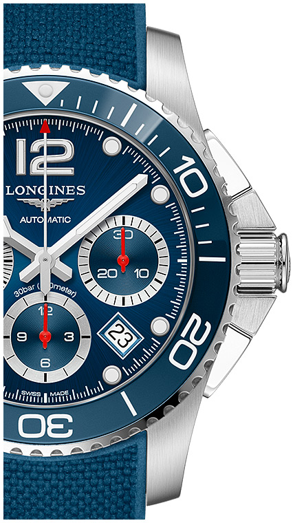 Мужские часы Longines HydroConquest L3.783.4.96.9, механизм механический хронограф с автоподзаводом, циферблат синий, браслет каучук — Изображение 2