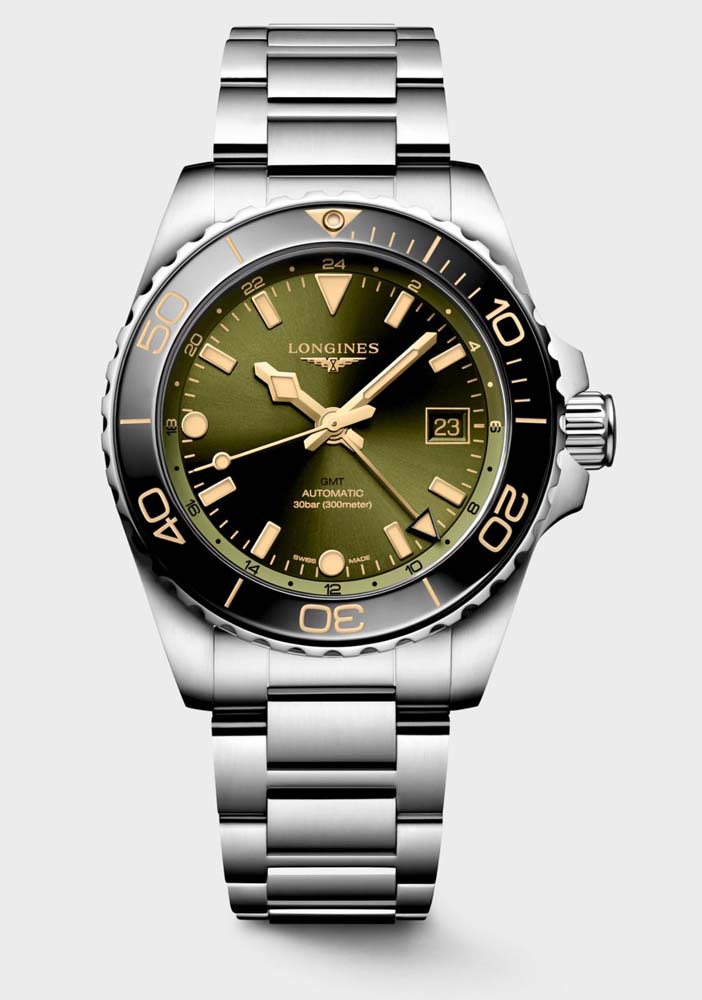 Мужские часы Longines HydroConquest L3.790.4.06.6, механизм механический с автоподзаводом, циферблат зеленый, браслет нержавеющая сталь — Изображение 1