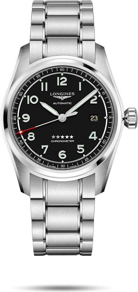 Мужские часы Longines Longines Spirit L3.810.4.53.9, механизм механический с автоподзаводом, циферблат черный, браслет нержавеющая сталь — Изображение 1