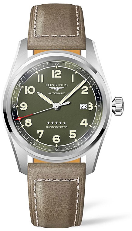 Мужские часы Longines Longines Spirit L3.811.4.03.2, механизм механический хронометр с автоподзаводом, циферблат зеленый, браслет кожа — Изображение 1