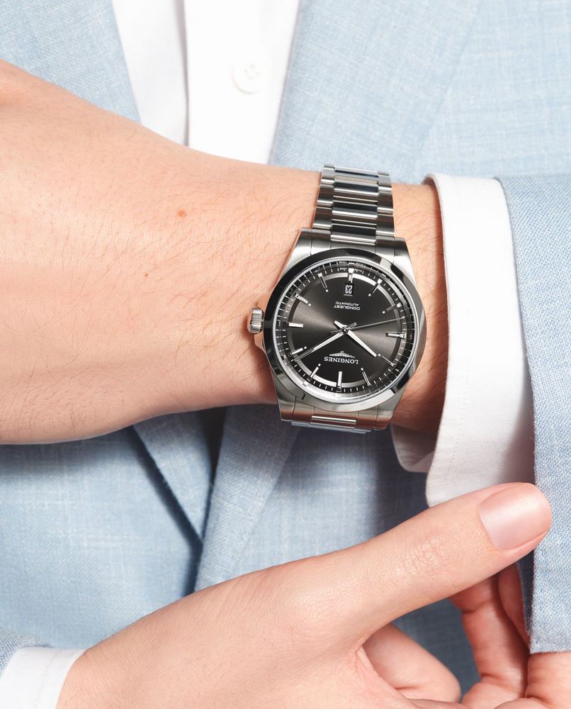 Мужские часы Longines Conquest L3.830.4.52.6, механизм механический с автоподзаводом, циферблат черный, браслет нержавеющая сталь — Изображение 10
