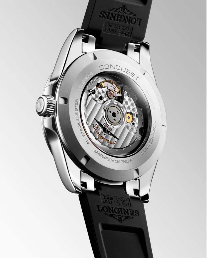 Мужские часы Longines Conquest L3.830.4.52.9, механизм механический с автоподзаводом, циферблат черный, браслет каучук — Изображение 5