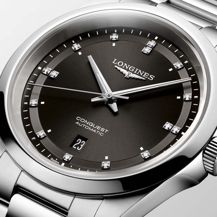 Мужские часы Longines Conquest L3.830.4.57.6, механизм механический с автоподзаводом, циферблат черный, браслет нержавеющая сталь — Изображение 2