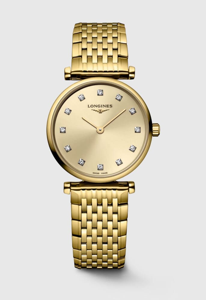 Женские часы Longines La Grande Classique de Longines L4.209.2.37.8, механизм кварцевый, циферблат золотистый, браслет нержавеющая сталь + pvd — Изображение 1