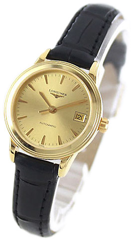 Женские часы Longines Flagship L4.274.6.32.2, механизм механический с автоподзаводом, циферблат золотистый, браслет кожа — Изображение 2