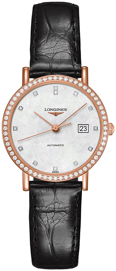 Женские часы Longines The Longines Elegant Collection L4.287.9.87.0, механизм механический с автоподзаводом, циферблат белый, браслет кожа — Изображение 1