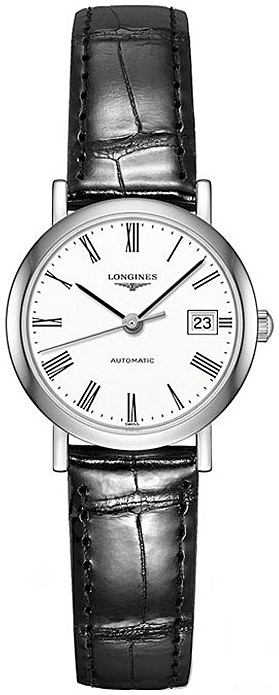 Женские часы Longines The Longines Elegant Collection L4.309.4.11.2, механизм механический с автоподзаводом, циферблат белый, браслет кожа — Изображение 1
