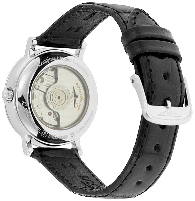 Женские часы Longines The Longines Elegant Collection L4.310.4.57.2, механизм механический с автоподзаводом, циферблат черный, браслет кожа — Изображение 4