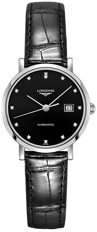 Женские часы Longines The Longines Elegant Collection L4.310.4.57.2, механизм механический с автоподзаводом, циферблат черный, браслет кожа — Изображение 1