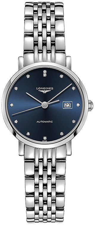 Женские часы Longines The Longines Elegant Collection L4.310.4.97.6, механизм механический с автоподзаводом, циферблат синий, браслет нержавеющая сталь — Изображение 1