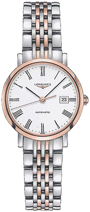 Женские часы Longines The Longines Elegant Collection L4.310.5.11.7, механизм механический с автоподзаводом, циферблат белый, браслет нержавеющая сталь + золото 18к — Изображение 1