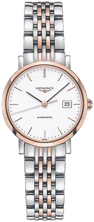 Женские часы Longines The Longines Elegant Collection L4.310.5.12.7, механизм механический с автоподзаводом, циферблат белый, браслет нержавеющая сталь + золото 18к — Изображение 1