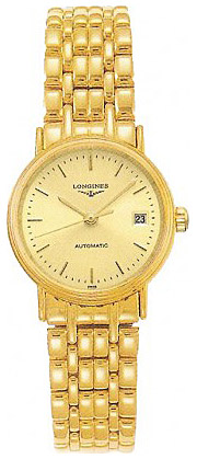 Женские часы Longines Presence L4.322.2.32.8, механизм механический с автоподзаводом, циферблат золотистый, браслет нержавеющая сталь + pvd — Изображение 1