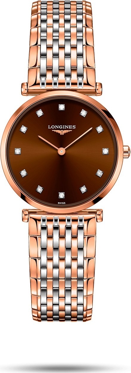 Женские часы Longines La Grande Classique de Longines L4.512.1.67.7, механизм кварцевый, циферблат коричневый, браслет нержавеющая сталь и розовое pvd-покрытие — Изображение 1