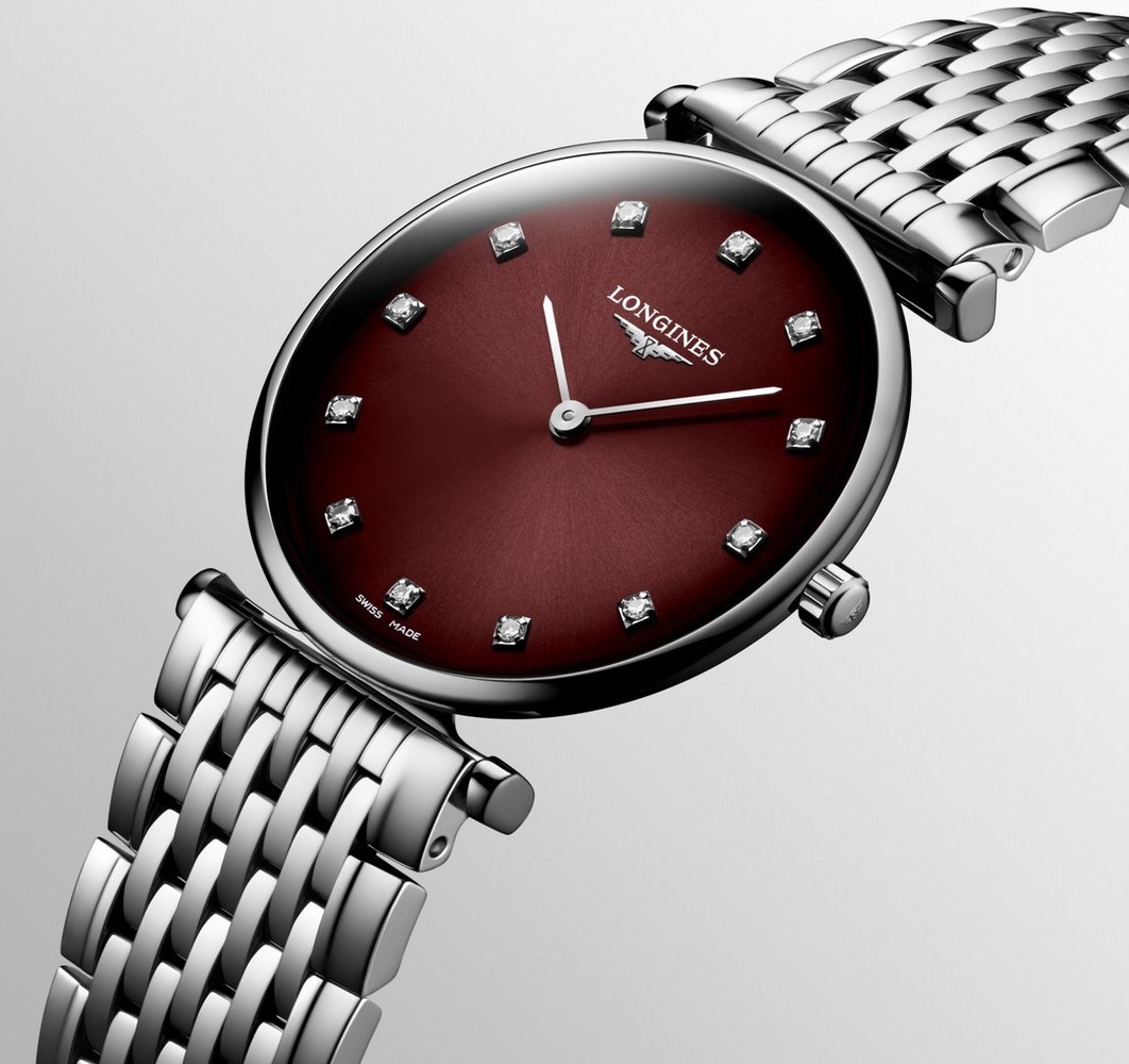 Женские часы Longines La Grande Classique de Longines L4.512.4.91.6, механизм кварцевый, циферблат бордовый, браслет нержавеющая сталь — Изображение 2