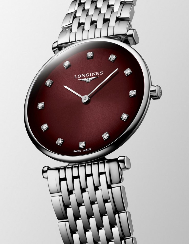 Женские часы Longines La Grande Classique de Longines L4.512.4.91.6, механизм кварцевый, циферблат бордовый, браслет нержавеющая сталь — Изображение 5