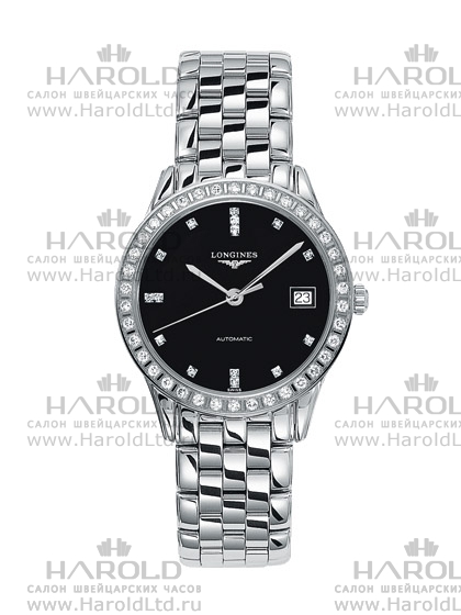 Унисекс часы Longines Flagship L4.774.0.57.6, механизм механический с автоподзаводом, циферблат черный, браслет нержавеющая сталь — Изображение 1